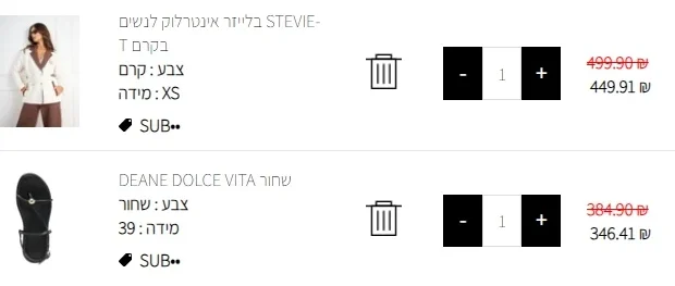 הזמנה משותפת: איך מתחלקים בהחזר כשאחד מחזיר פריט 1 עגלה של סטיב מאדן עם קוד של 10%: בלייזר 499.90 ירד ל-449.91 וסנדל 384.90 ירד ל-346.41